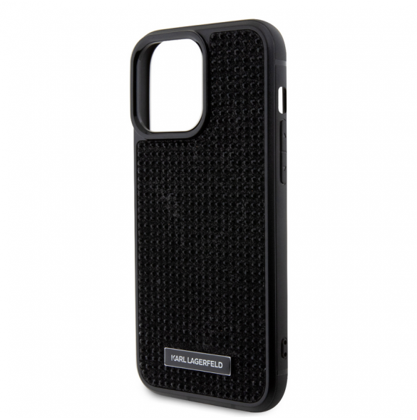 Karl Lagerfeld Rhinestone Plate Metall Logotypfodral för iPhone 15 Pro Max Svart