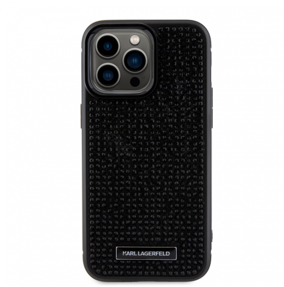 Karl Lagerfeld Rhinestone Plate Metall Logotypfodral för iPhone 15 Pro Max Svart