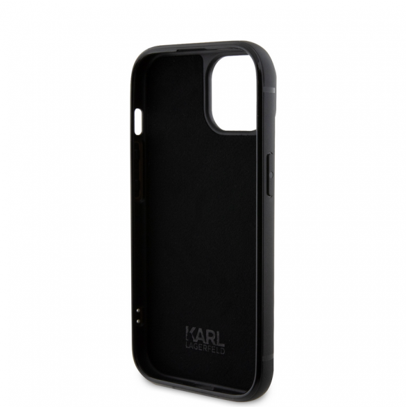 Karl Lagerfeld Rhinestone Plate Metall Logotypfodral till iPhone 15 Svart