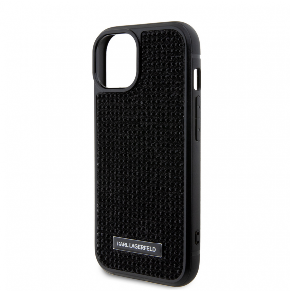 Karl Lagerfeld Rhinestone Plate Metall Logotypfodral till iPhone 15 Svart