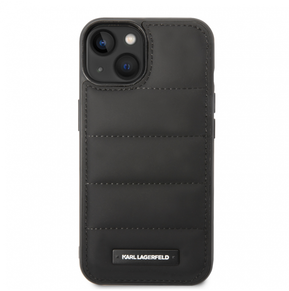 Karl Lagerfeld Quilted Puffy Metal Logotypfodral till iPhone 15 Svart