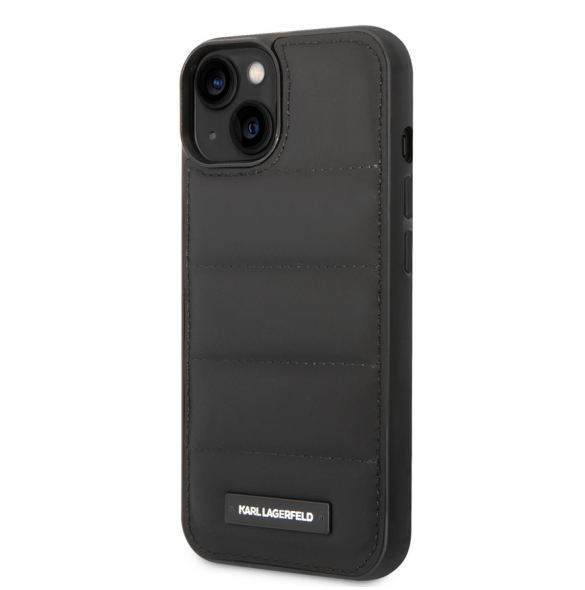 Karl Lagerfeld Quilted Puffy Metal Logotypfodral till iPhone 15 Svart