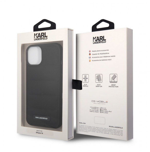 Karl Lagerfeld Quilted Puffy Metal Logotypfodral till iPhone 14 Svart