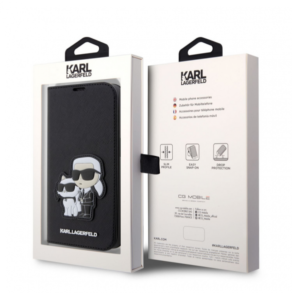 Karl Lagerfeld PU Saffiano Karl och Choupette NFT Bokfodral för iPhone 14 Pro Svart