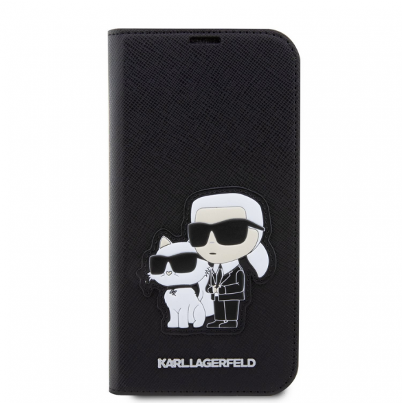 Karl Lagerfeld PU Saffiano Karl och Choupette NFT Bokfodral för iPhone 14 Svart