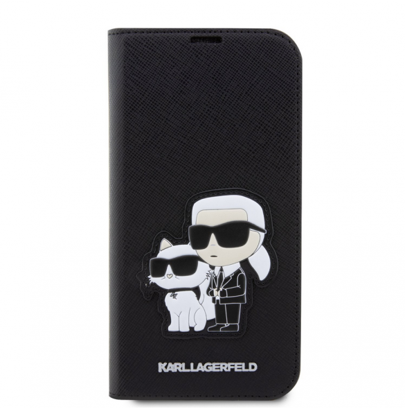 Karl Lagerfeld PU Saffiano Karl och Choupette NFT Bokfodral för iPhone 13 Pro Max Svart