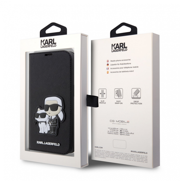 Karl Lagerfeld PU Saffiano Karl och Choupette NFT Bokfodral för iPhone 13 Pro Max Svart