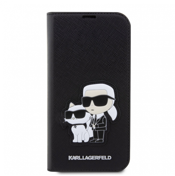 Karl Lagerfeld PU Saffiano Karl och Choupette NFT Bokfodral för iPhone 13 Pro Svart