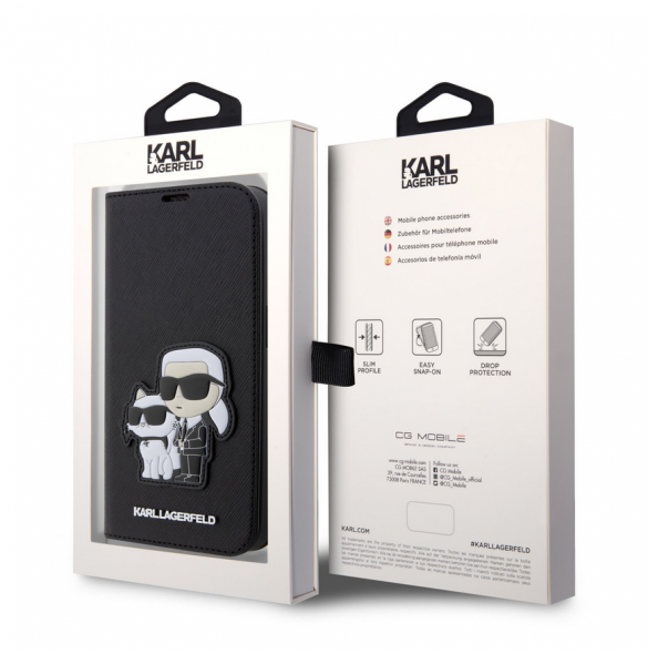 Karl Lagerfeld PU Saffiano Karl och Choupette NFT Bokfodral för iPhone 13 Pro Svart