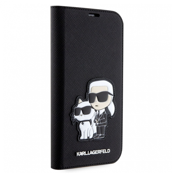 Karl Lagerfeld PU Saffiano Karl och Choupette NFT Bokfodral för iPhone 13 Svart