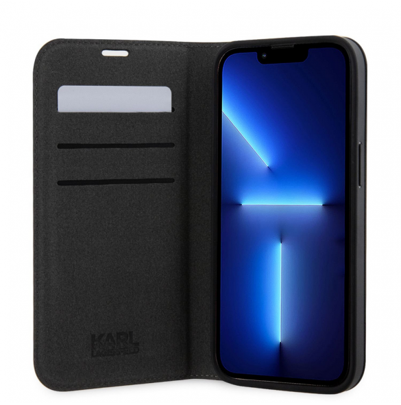 Karl Lagerfeld PU Saffiano Karl och Choupette NFT Bokfodral för iPhone 13 Svart