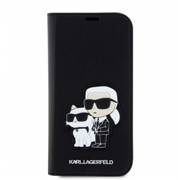 Karl Lagerfeld PU Saffiano Karl och Choupette NFT Bokfodral för iPhone 13 Svart