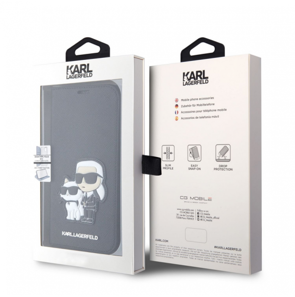 Karl Lagerfeld PU Saffiano Karl och Choupette NFT Bokfodral för iPhone 13 Svart