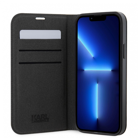 Karl Lagerfeld PU Saffiano Karl och Choupette NFT bokfodral för iPhone 12/12 Pro Svart
