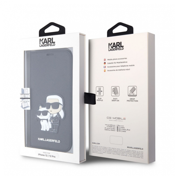 Karl Lagerfeld PU Saffiano Karl och Choupette NFT bokfodral för iPhone 12/12 Pro Svart