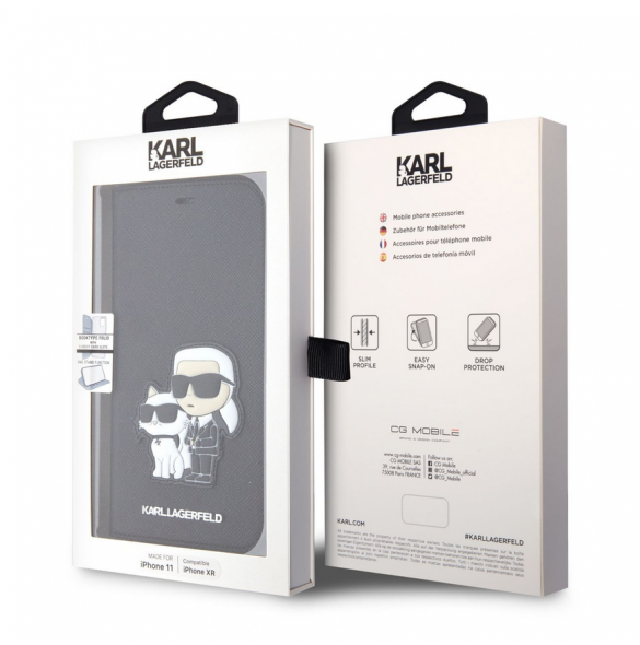 Karl Lagerfeld PU Saffiano Karl och Choupette NFT Bokfodral för iPhone 11 Svart