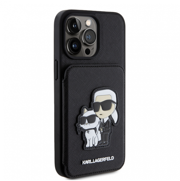 Karl Lagerfeld PU Saffiano Card Slot Stand Karl and Choupette Fodral till iPhone 15 Pro Max Svart