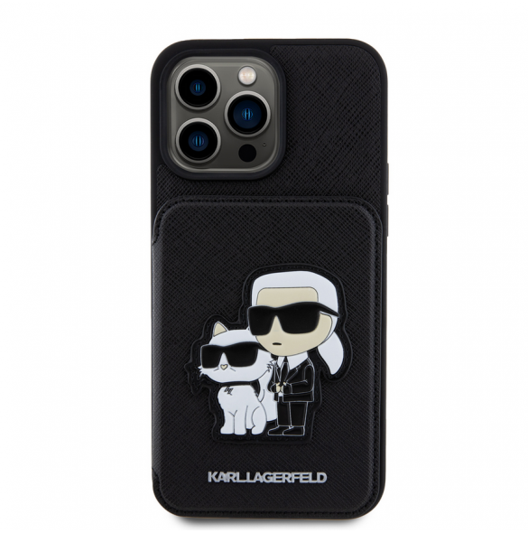 Karl Lagerfeld PU Saffiano Card Slot Stand Karl and Choupette Fodral till iPhone 15 Pro Max Svart