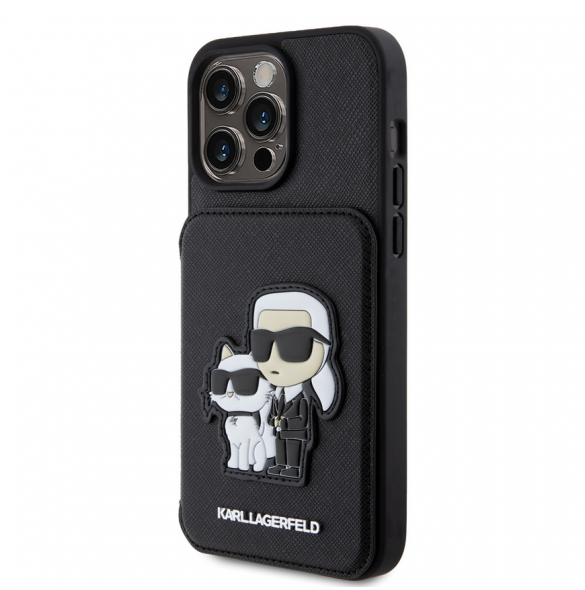 Karl Lagerfeld PU Saffiano Card Slot Stand Karl and Choupette Fodral till iPhone 15 Pro Max Svart