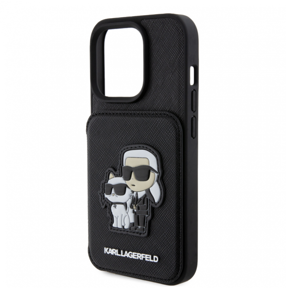 Karl Lagerfeld PU Saffiano Card Slot Stand Karl and Choupette Fodral till iPhone 15 Pro Svart
