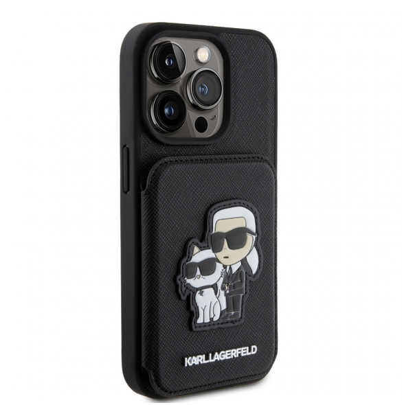 Karl Lagerfeld PU Saffiano Card Slot Stand Karl and Choupette Fodral till iPhone 15 Pro Svart
