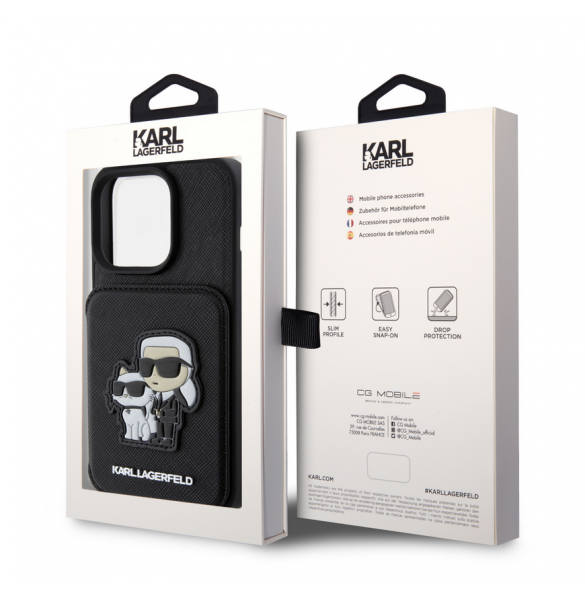 Karl Lagerfeld PU Saffiano Card Slot Stand Karl and Choupette Fodral till iPhone 15 Pro Svart