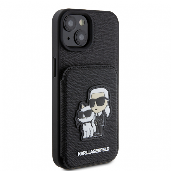 Karl Lagerfeld PU Saffiano Card Slot Stand Karl and Choupette Fodral till iPhone 15 Svart