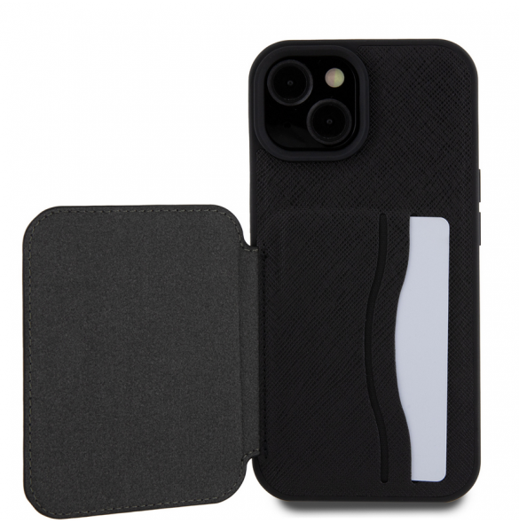 Karl Lagerfeld PU Saffiano Card Slot Stand Karl and Choupette Fodral till iPhone 15 Svart