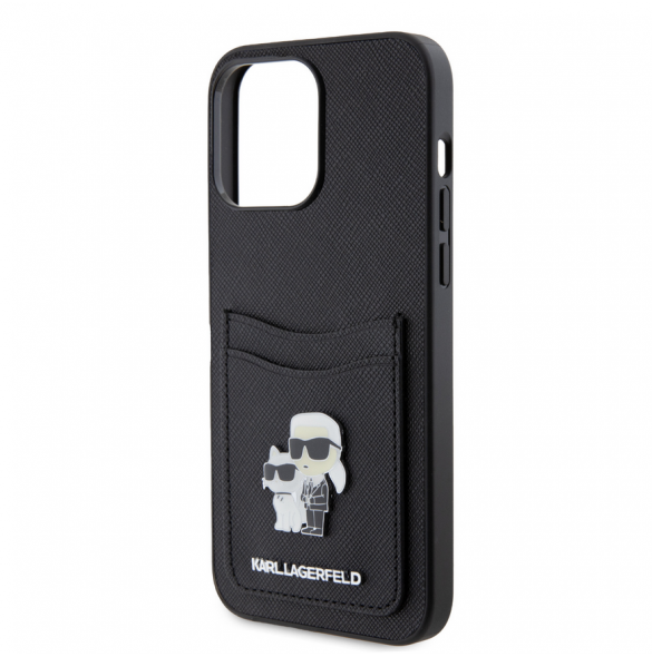 Karl Lagerfeld PU Saffiano Card Slot Metal Karl and Choupette Fodral för iPhone 15 Pro Max Svart