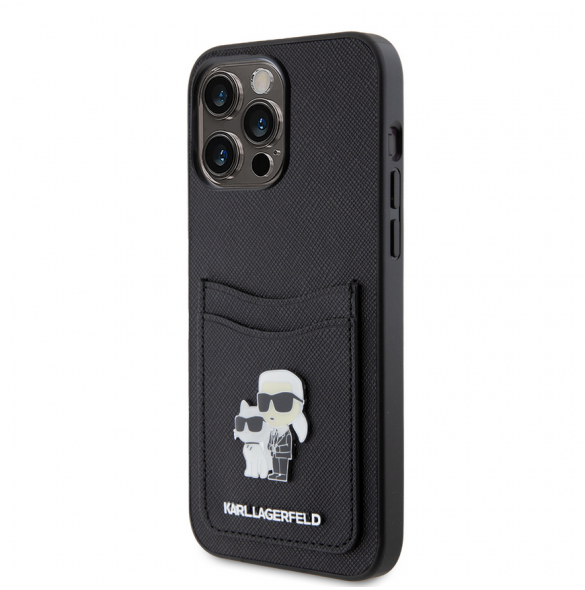 Karl Lagerfeld PU Saffiano Card Slot Metal Karl and Choupette Fodral för iPhone 15 Pro Max Svart