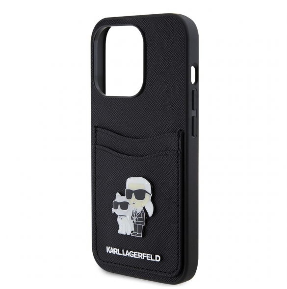 Karl Lagerfeld PU Saffiano Card Slot Metal Karl and Choupette Fodral till iPhone 15 Pro Svart