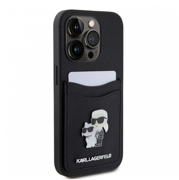 Karl Lagerfeld PU Saffiano Card Slot Metal Karl and Choupette Fodral till iPhone 15 Pro Svart