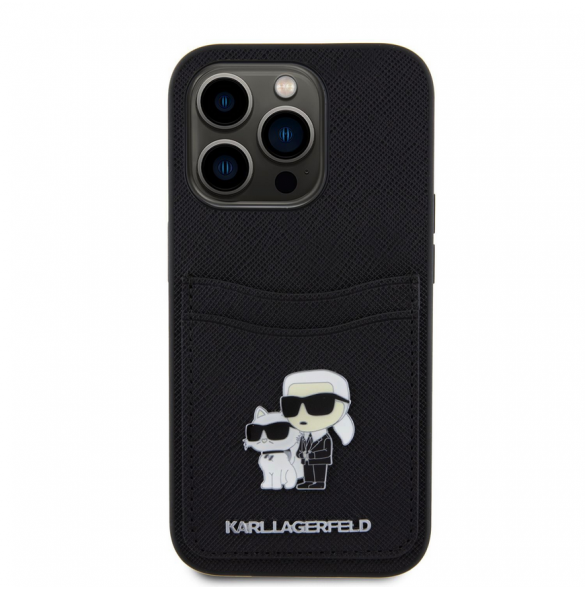 Karl Lagerfeld PU Saffiano Card Slot Metal Karl and Choupette Fodral till iPhone 15 Pro Svart