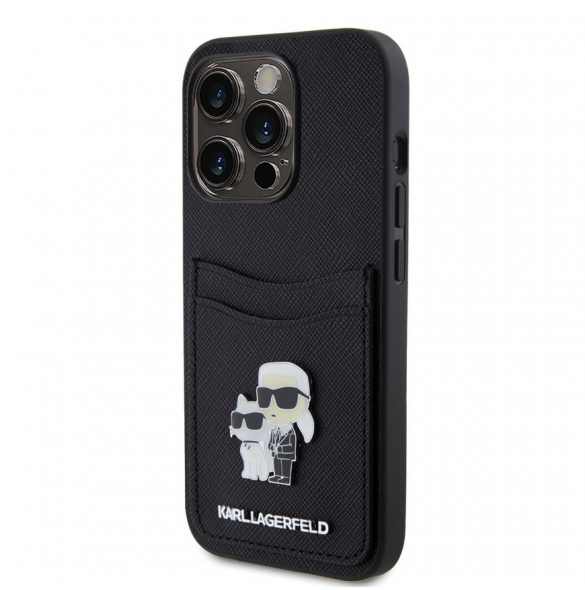 Karl Lagerfeld PU Saffiano Card Slot Metal Karl and Choupette Fodral till iPhone 15 Pro Svart