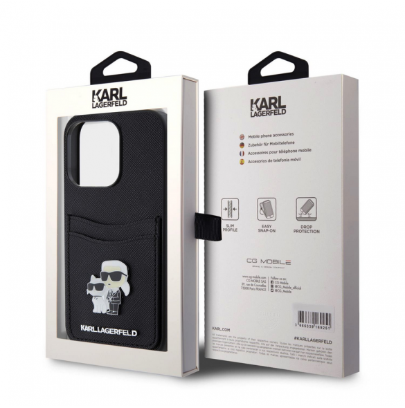 Karl Lagerfeld PU Saffiano Card Slot Metal Karl and Choupette Fodral till iPhone 15 Pro Svart