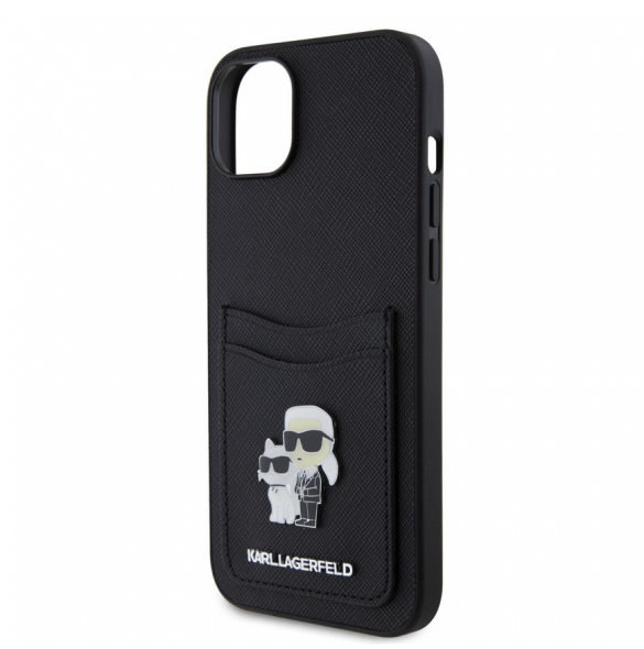 Karl Lagerfeld PU Saffiano Card Slot Metal Karl and Choupette Fodral till iPhone 15 Svart