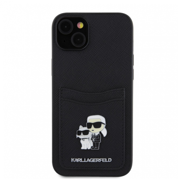 Karl Lagerfeld PU Saffiano Card Slot Metal Karl and Choupette Fodral till iPhone 15 Svart
