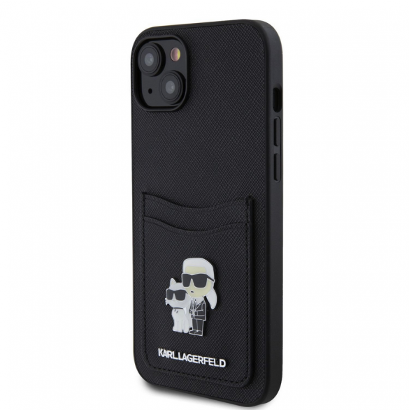 Karl Lagerfeld PU Saffiano Card Slot Metal Karl and Choupette Fodral till iPhone 15 Svart
