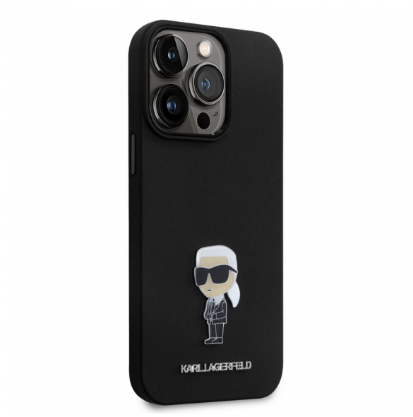 Karl Lagerfeld Flytande Silikon Metall Ikonik Fodral till iPhone 15 Pro Max Svart