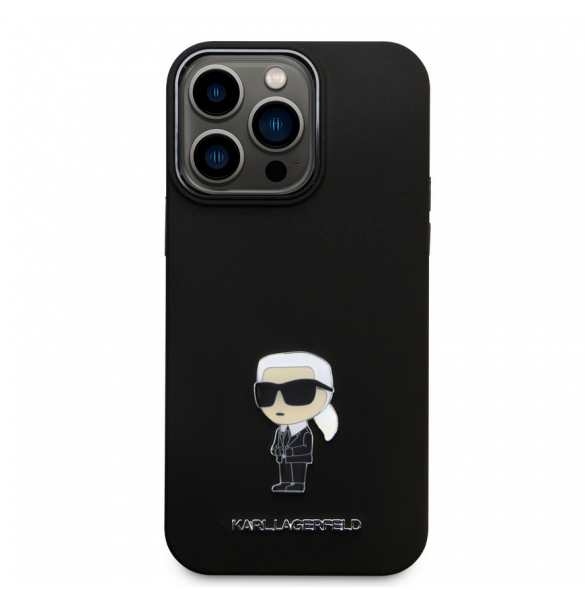 Karl Lagerfeld Flytande Silikon Metall Ikonik Fodral till iPhone 15 Pro Max Svart