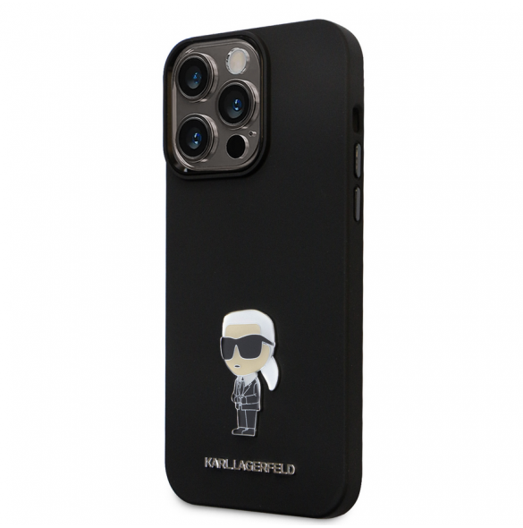Karl Lagerfeld Flytande Silikon Metall Ikonik Fodral till iPhone 15 Pro Max Svart