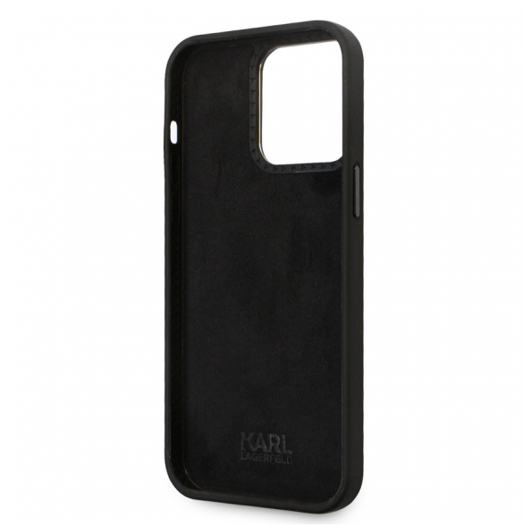 Karl Lagerfeld Flytande Silikon Metall Ikonik Fodral till iPhone 15 Pro Max Svart
