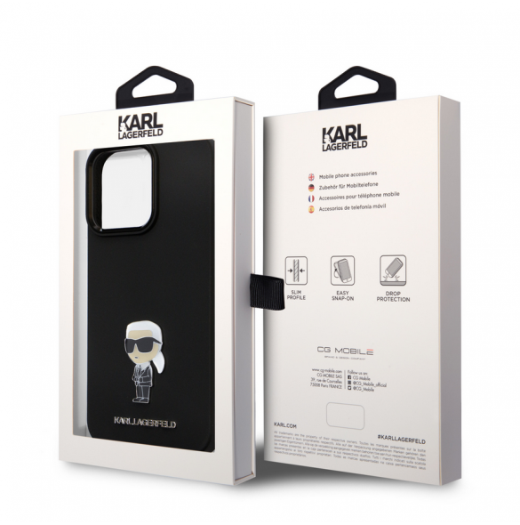 Karl Lagerfeld Flytande Silikon Metall Ikonik Fodral till iPhone 15 Pro Max Svart