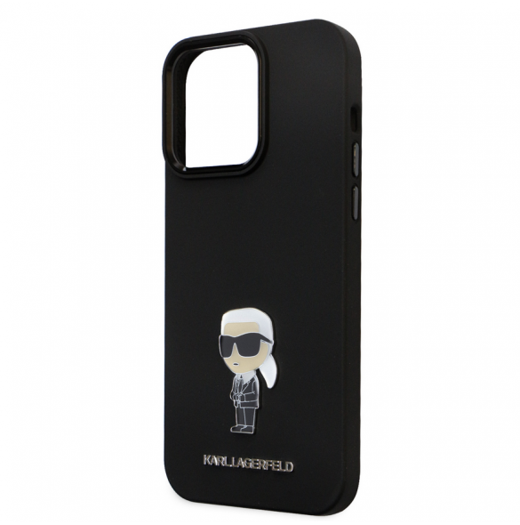 Karl Lagerfeld Flytande Silikon Metall Ikonik Fodral till iPhone 15 Pro Max Svart