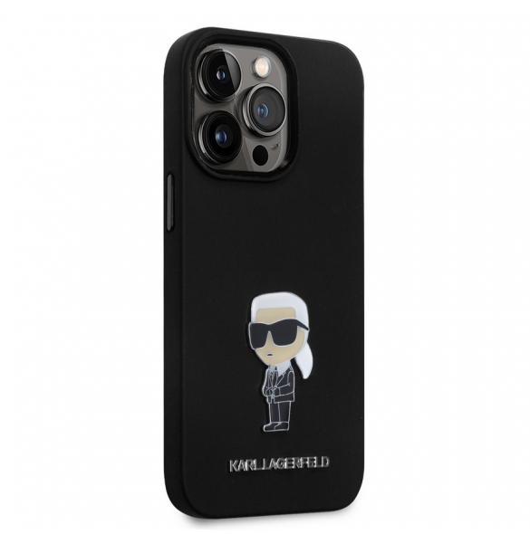 Karl Lagerfeld Flytande Silikon Metall Ikonik Fodral till iPhone 15 Pro Svart