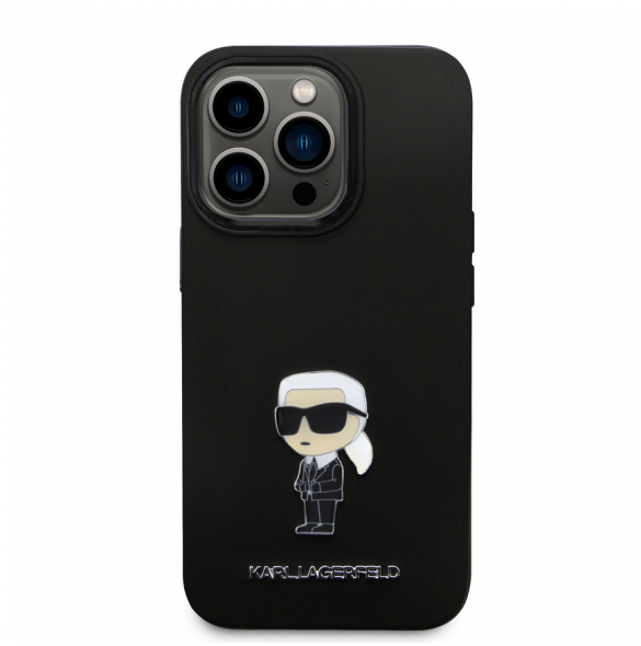 Karl Lagerfeld Flytande Silikon Metall Ikonik Fodral till iPhone 15 Pro Svart