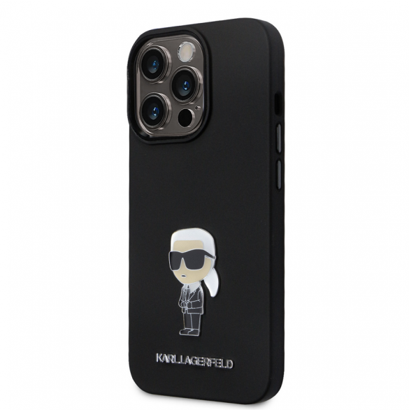 Karl Lagerfeld Flytande Silikon Metall Ikonik Fodral till iPhone 15 Pro Svart