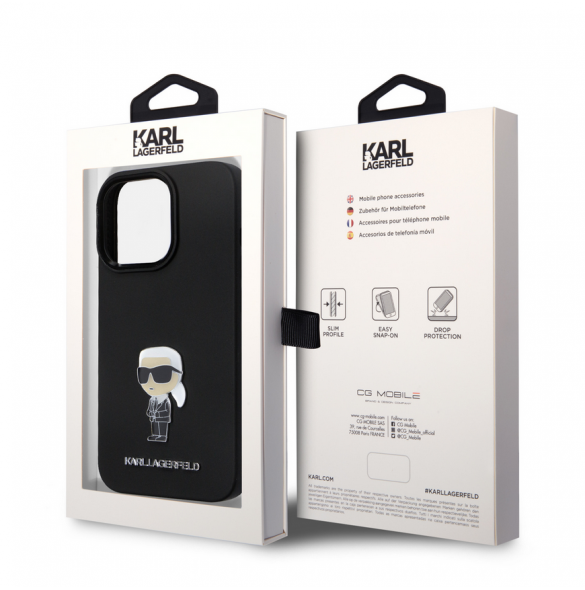 Karl Lagerfeld Flytande Silikon Metall Ikonik Fodral till iPhone 15 Pro Svart