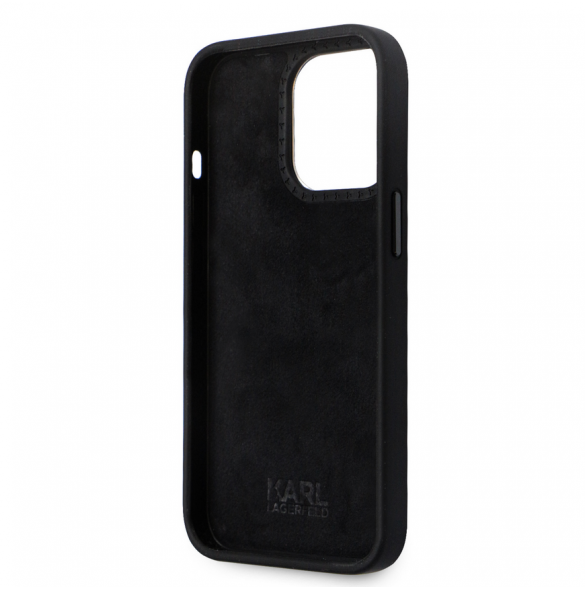 Karl Lagerfeld Flytande Silikon Metall Ikonik Fodral till iPhone 15 Pro Svart
