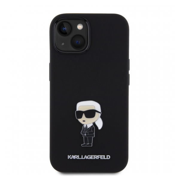 Karl Lagerfeld Flytande Silikon Metall Ikonik Fodral till iPhone 15 Svart